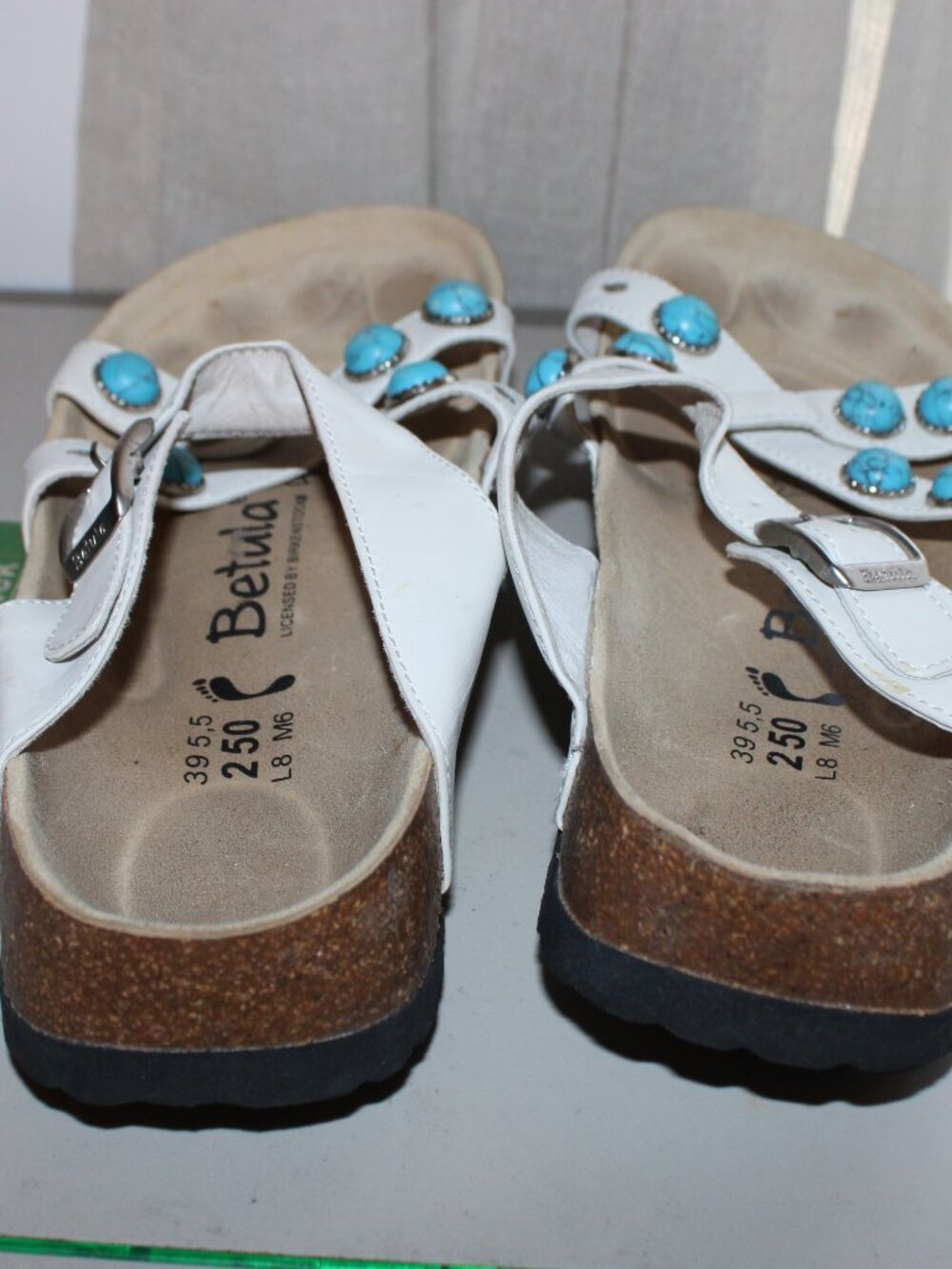 Share Betula Birkenstock Sandals Women’s US 8 White Turquoise Soft Footbed - Picture 5 of 8